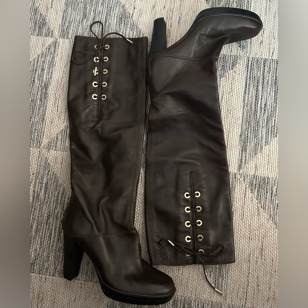 Tod's brown heeled lamb leather knee high boots new with dustcover size 40 IT